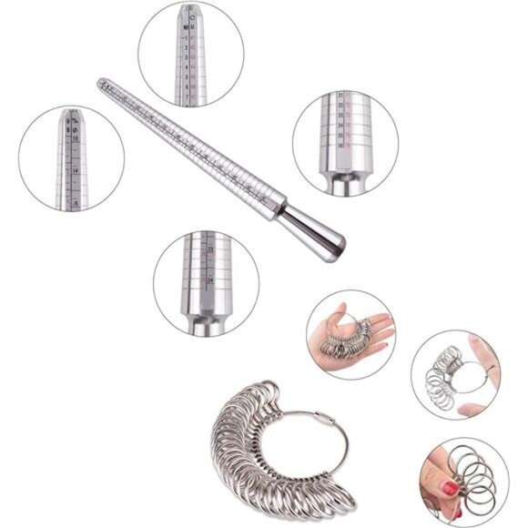 KUUQA Ring Sizer Measuring Tool Set Includes Ring Sizer Gauge, Ring Mandrel, - Picture 3 of 8